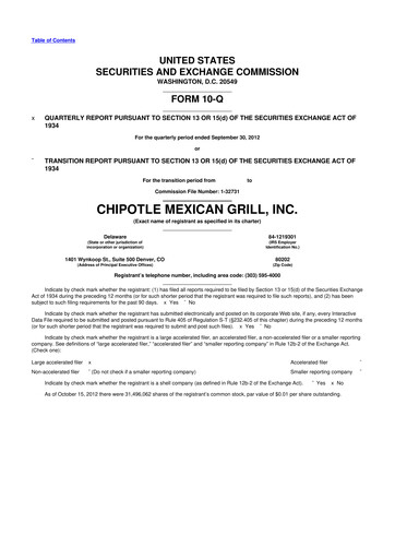 Thumbnail Chipotle Mexican Grill 10-Q Quarterly Report FY2012 