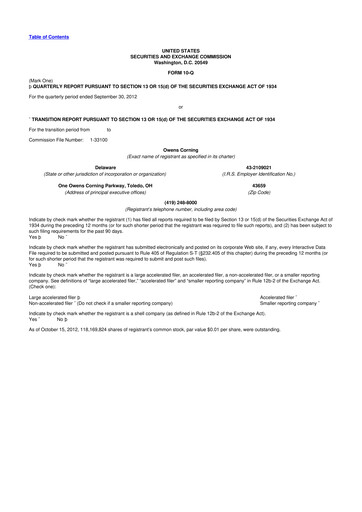 Miniature Owens Corning
 10-Q Rapport trimestriel 2012 