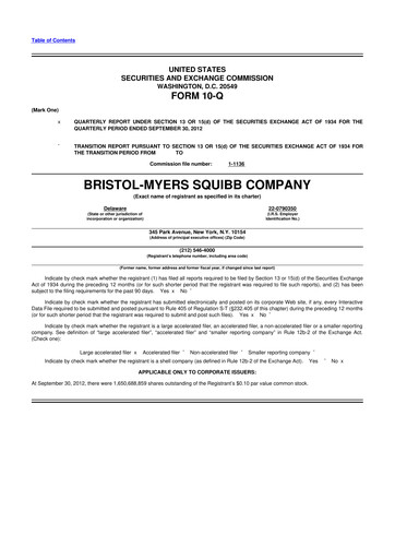 Thumbnail Bristol-Myers Squibb 10-Q Quarterly Report FY2012 
