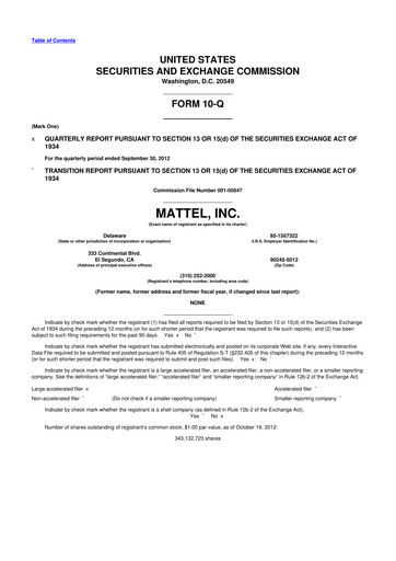 Thumbnail Mattel
 10-Q Quarterly Report FY2012 