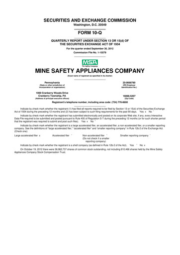 Miniature MSA Safety 10-Q Rapport trimestriel 2012 