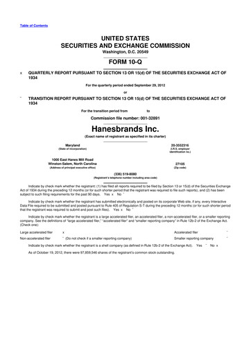 Thumbnail Hanesbrands
 10-Q Quarterly Report FY2012 