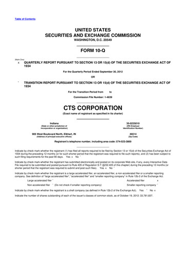 Thumbnail CTS Corporation 10-Q Quarterly Report FY2012 