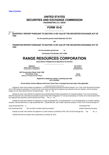 Thumbnail Range Resources
 10-Q Quarterly Report FY2012 