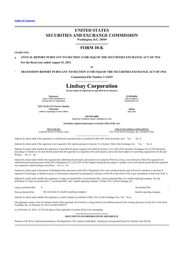 Thumbnail Lindsay Corporation
 10-K Annual Report 2012