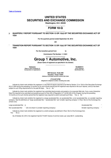Thumbnail Group 1 Automotive 10-Q Quarterly Report FY2012 