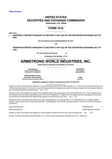 Vorschaubild Armstrong World Industries
 10-Q Quartalsbericht 2012 