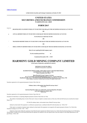 Vorschaubild Harmony Gold 20-F Jahresbericht 