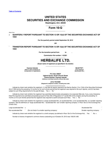 Thumbnail Herbalife 10-Q Quarterly Report FY2012 