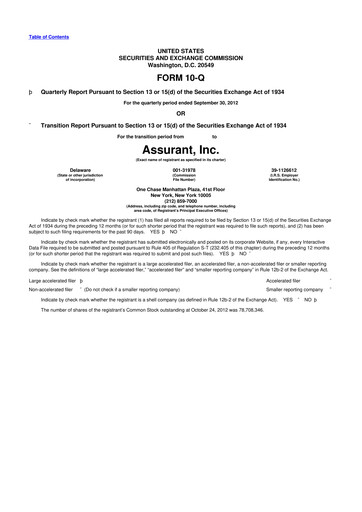 Thumbnail Assurant 10-Q Quarterly Report FY2012 