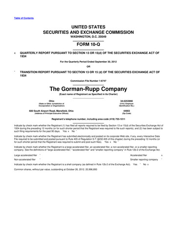 Vorschaubild Gorman-Rupp 10-Q Quartalsbericht 2012 