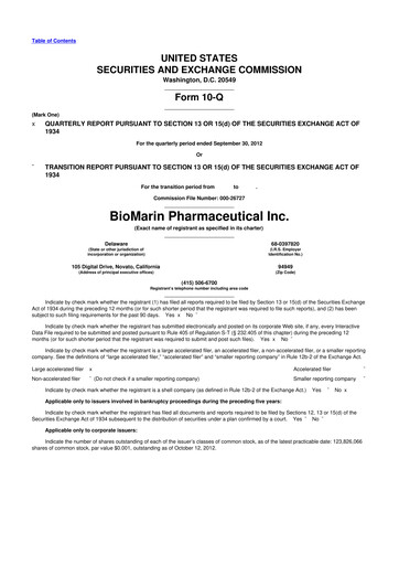 Thumbnail BioMarin Pharmaceutical 10-Q Quarterly Report FY2012 