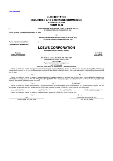 Thumbnail Loews Corporation
 10-Q Quarterly Report FY2012 