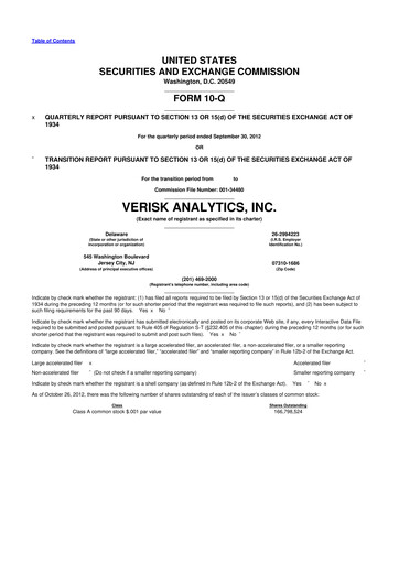 Miniature Verisk Analytics 10-Q Rapport trimestriel 2012 
