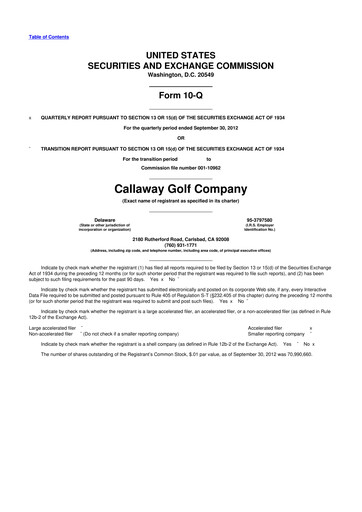 Thumbnail Callaway Golf Company 10-Q Quarterly Report FY2012 