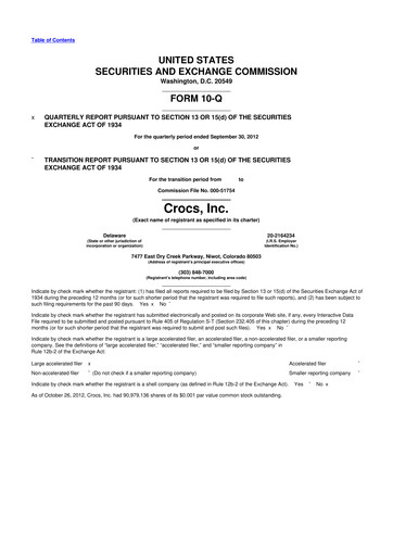 Miniature Crocs 10-Q Rapport trimestriel 2012 