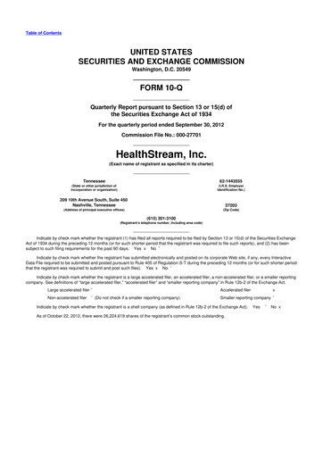 Thumbnail HealthStream 10-Q Quarterly Report FY2012 