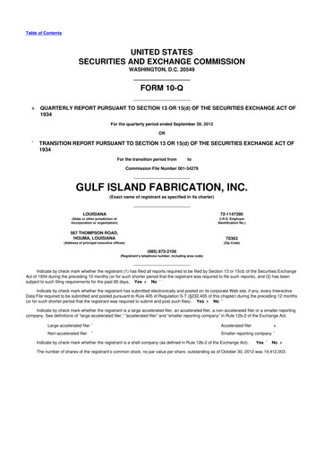 Thumbnail Gulf Island Fabrication
 10-Q Quarterly Report FY2012 