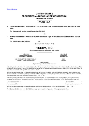 Vorschaubild Fiserv 10-Q Quartalsbericht 2012 