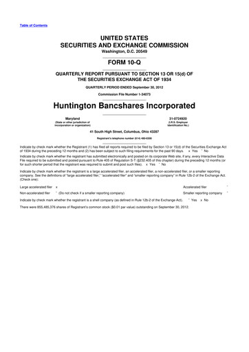 Thumbnail Huntington Bancshares
 10-Q Quarterly Report FY2012 