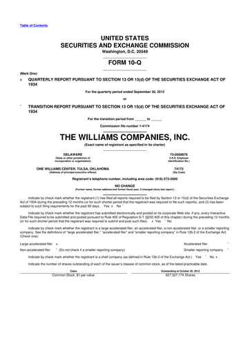 Thumbnail Williams Companies
 10-Q Quarterly Report FY2012 