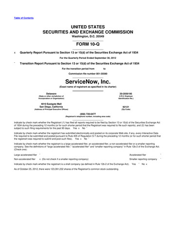 Miniature ServiceNow 10-Q Rapport trimestriel 2012 