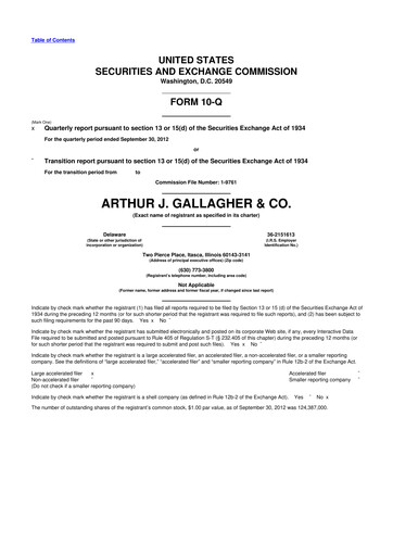 Thumbnail Arthur J. Gallagher & Co.
 10-Q Quarterly Report FY2012 