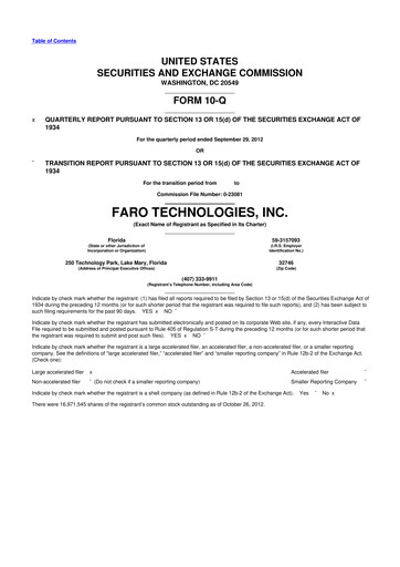 Miniature Faro Technologies
 10-Q Rapport trimestriel 2012 