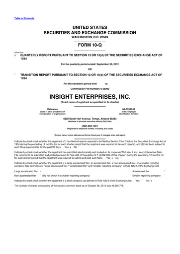 Thumbnail Insight Enterprises
 10-Q Quarterly Report FY2012 