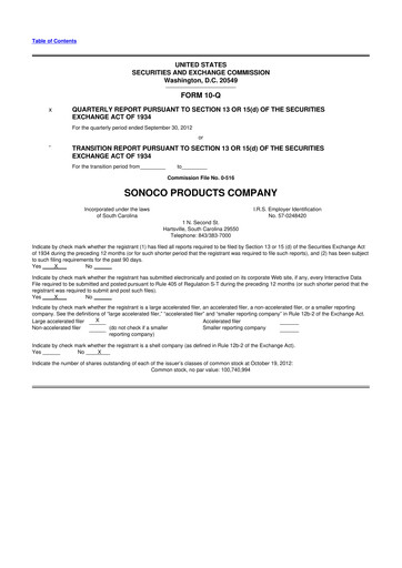 Thumbnail Sonoco 10-Q Quarterly Report FY2012 