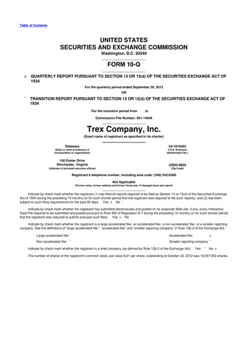 Vorschaubild Trex 10-Q Quartalsbericht 2012 