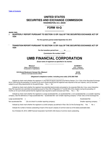 Thumbnail UMB Financial 10-Q Quarterly Report FY2012 