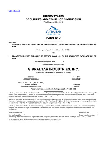 Thumbnail Gibraltar Industries
 10-Q Quarterly Report FY2012 
