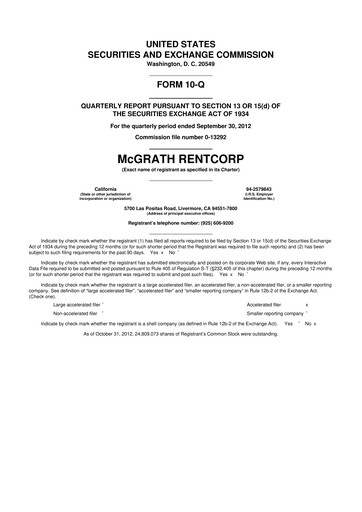 Thumbnail McGrath RentCorp
 10-Q Quarterly Report FY2012 