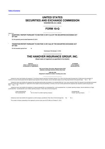 Thumbnail Hanover Insurance Group 10-Q Quarterly Report FY2012 