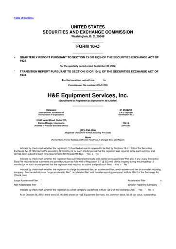 Thumbnail H&E Equipment Services 10-Q Quarterly Report FY 