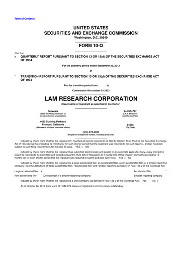 Vorschaubild Lam Research 10-Q Quartalsbericht 2013 