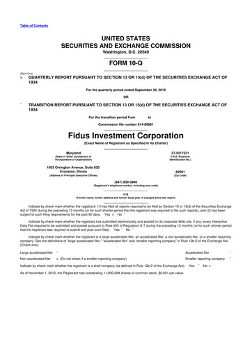 Miniature Fidus Investment Corporation 10-Q Rapport trimestriel  