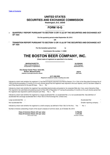 Thumbnail Boston Beer Company 10-Q Quarterly Report FY2012 