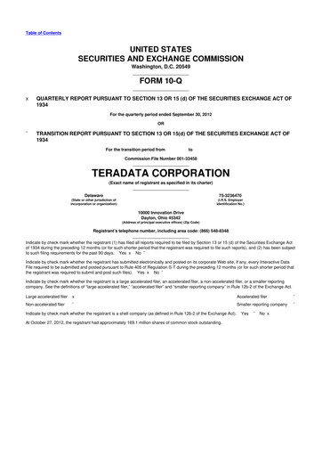Thumbnail Teradata 10-Q Quarterly Report FY2012 