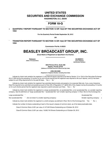 Thumbnail Beasley Broadcast Group
 10-Q Quarterly Report FY2012 
