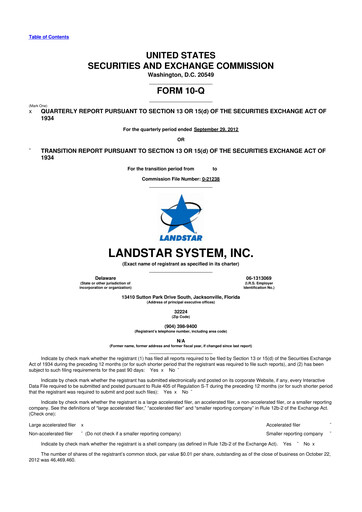 Thumbnail Landstar System
 10-Q Quarterly Report FY2012 