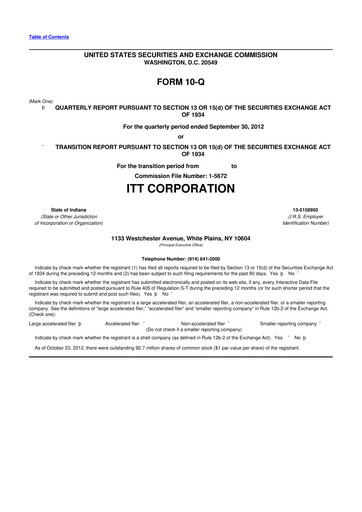 Thumbnail ITT 10-Q Quarterly Report FY2012 