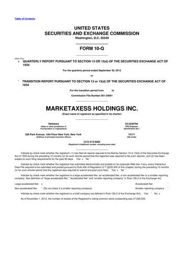 Thumbnail MarketAxess
 10-Q Quarterly Report FY2012 