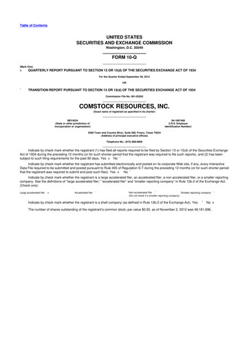 Thumbnail Comstock Resources 10-Q Quarterly Report FY2012 