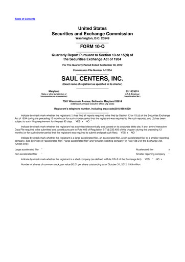 Miniature Saul Centers 10-Q Rapport trimestriel 2012 