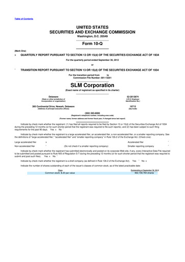 Thumbnail SLM Corporation (Sallie Mae) 10-Q Quarterly Report FY2012 