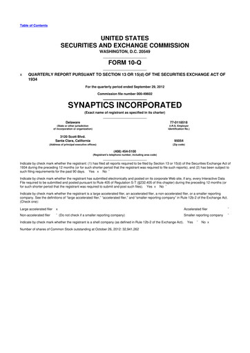 Thumbnail Synaptics 10-Q Quarterly Report FY2013 