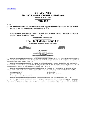 Thumbnail Blackstone Group 10-Q Quarterly Report FY2012 