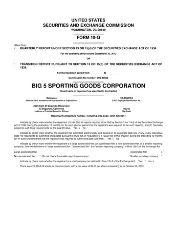 Thumbnail Big 5 Sporting Goods 10-Q Quarterly Report FY2012 